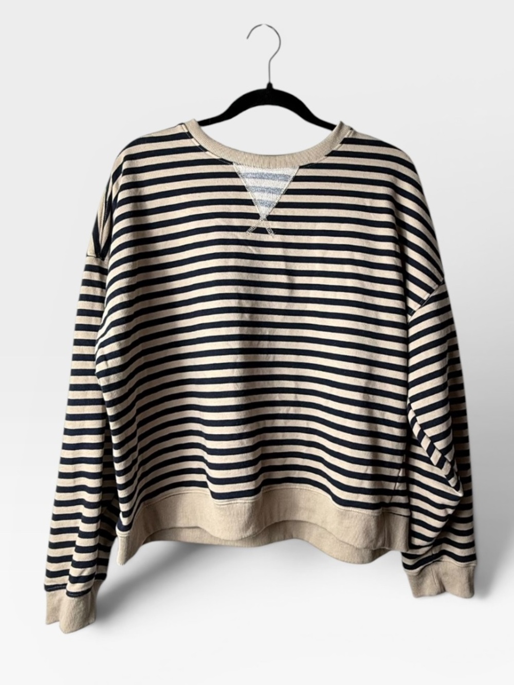 Miou Muse Sweater Size Large Striped Basic Navy Blue and tan (E)